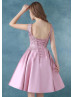 Mauve Satin Lace Corset Back Short Prom Dress